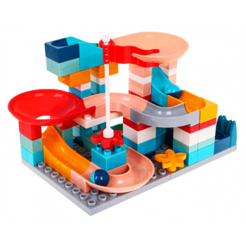 Klocki konstrukcyjne do Toru na kulki dla dzieci 3+ Zjeżdżalnie Wzniesienia Lejki + Podstawa + Akcesoria 105 el.